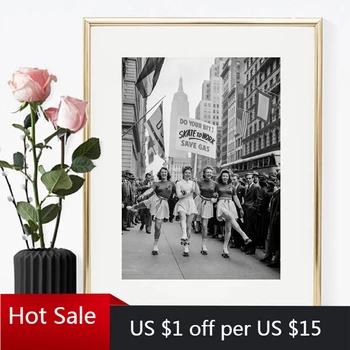 

1940's Vintage Photography Prints Skate To Work World War II Black and White Canvas Painting Poster Aesthetic Room Decor Wall De