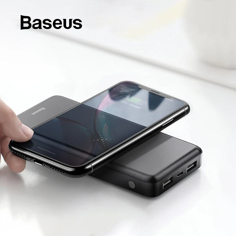 Скидка Baseus 10000 мАч Qi Беспроводное зарядное устройство, внешний аккумулятор для iPhone 11 Pro Max, Samsung, Huawei, зарядное устройство с двумя USB зарядками, внешни...