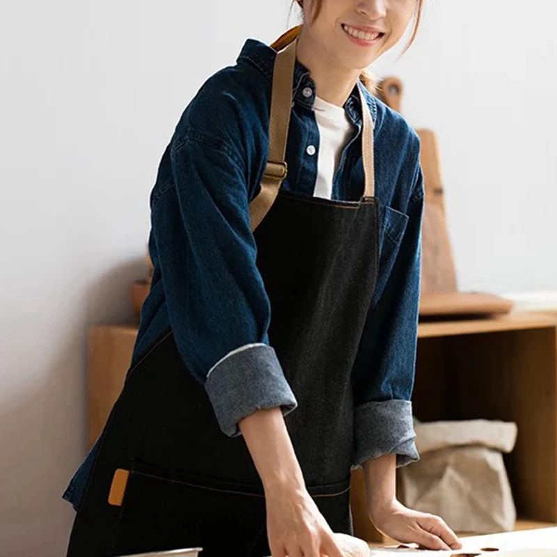 Fashion Denim Waterproof Aprons smock Women long Sleeved Apron Household Cooking Baking Coffee Shop Clean | Дом и сад