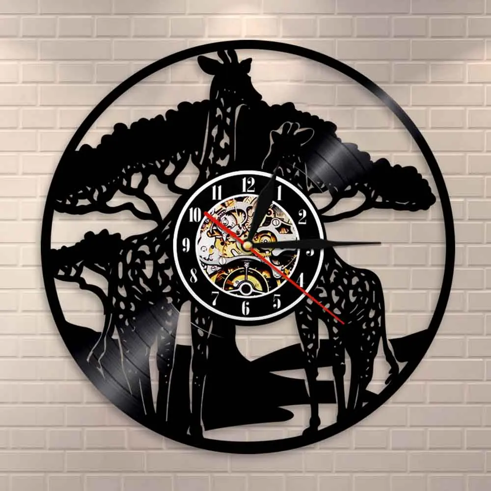 

Giraffes Family Wall Clock African Animal Home Decor Vinyl Record Vintage Clock Safari Baby Room Nursery Modern Wall Clock