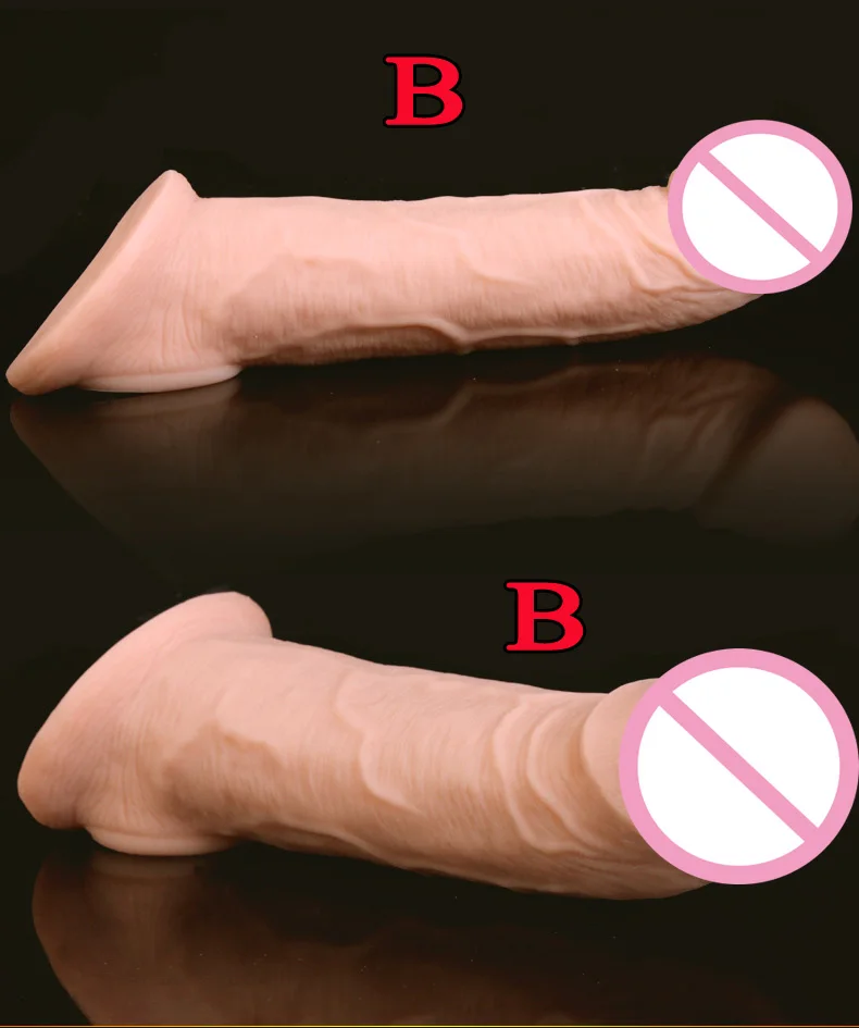 JIUAI Penis Extender Super Soft Silicone Realistic Cock sleeve Reusable Condoms Sex Toys For Men On The Dick Scrotum Bondage  (15)