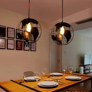 

Pendant Lights Creative Global Earth Retro Loft Iron Globe Hanging Lights Bedroom Rustic Vintage Light Industrial