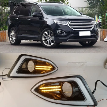 

Car flashing 2Pcs Car LED DRL For Ford Edge 2015 2016 2017 2018 Daytime Running Light with Yellow siganl Fog Lamp cover