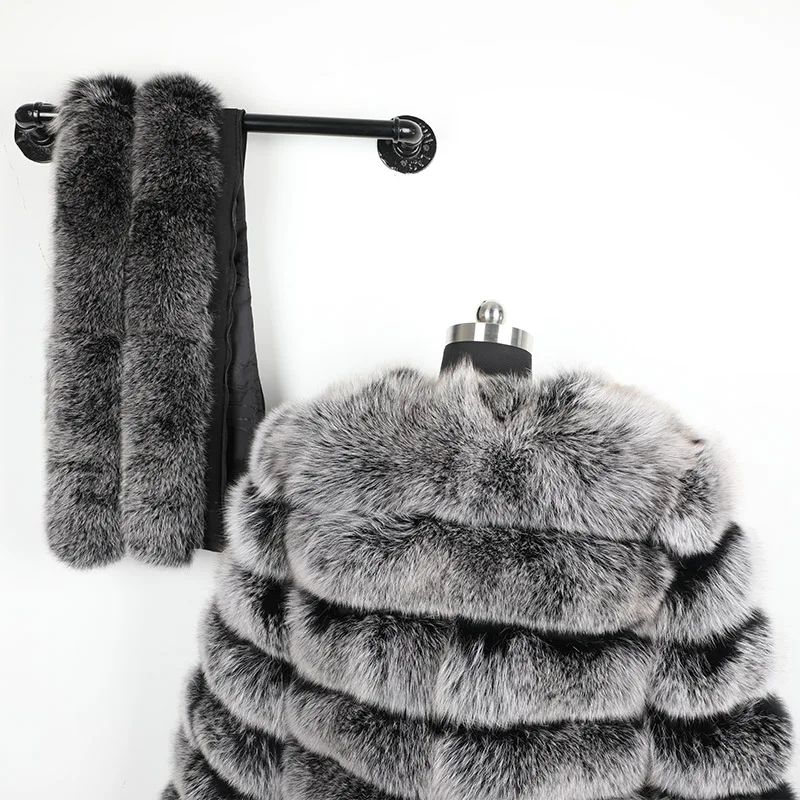 Maomaokong Women Winter Real Fox Fur Slim Vest Natural Fox Fur Jacket Coat Fashion Warm Natural Fur Park long Coat