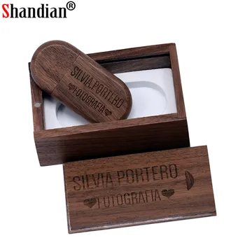 

SHANDIAN 1PCS free custom logo walnut wooden usb+gift box usb flash drive Memory stick pendriver pendrive 4GB16GB 32GB 64GB gift