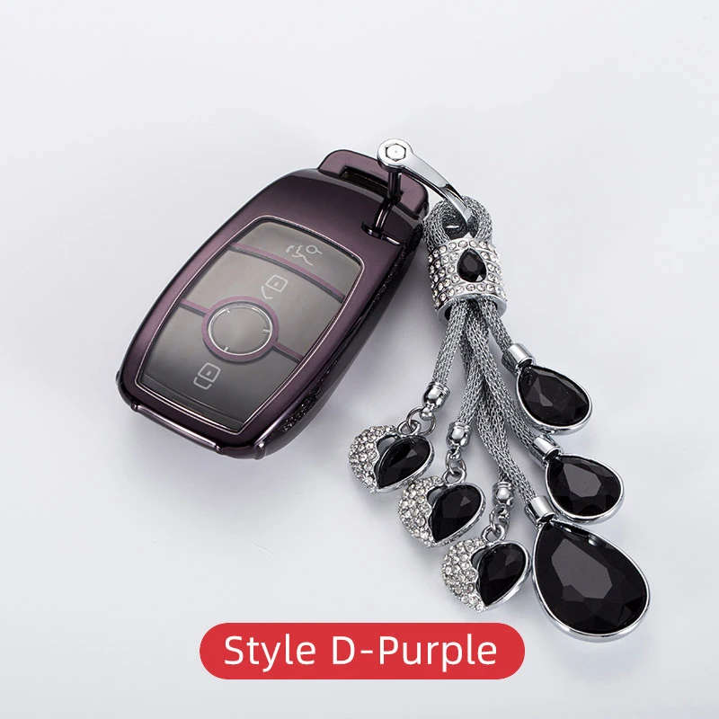 Чехол для ключей из ТПУ для автомобиля, брелок для мерседес- Mercedes Benz W205 W213 CLS W222 W177, аксессуары для интерьера - Название цвета: Style D-Purple