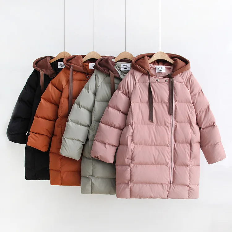 

Winter New Style Korean-style Loose-Fit Mock Two-Piece Mid-length Hooded down Coat Large Size Women's Fashion D1138
