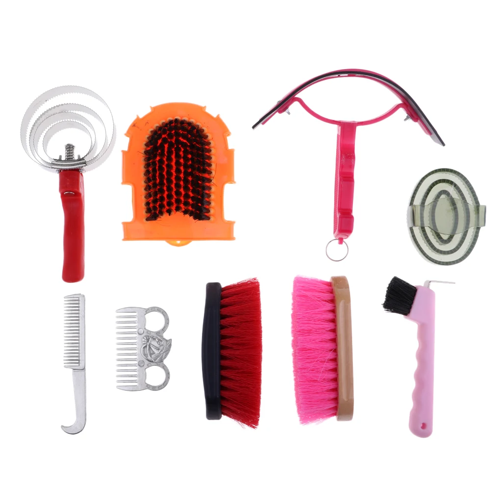 9pcs Equestrian Kit Horse Riding Curry Comb Horses Grooming Mane Tail Brush Comb Sweat Scraper