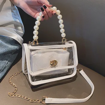 

Summer Transparent Bag Women's 2020 New Korean Version of The Messenger Small Bag Chain Bag Pearl Fashion Shoulder Bag