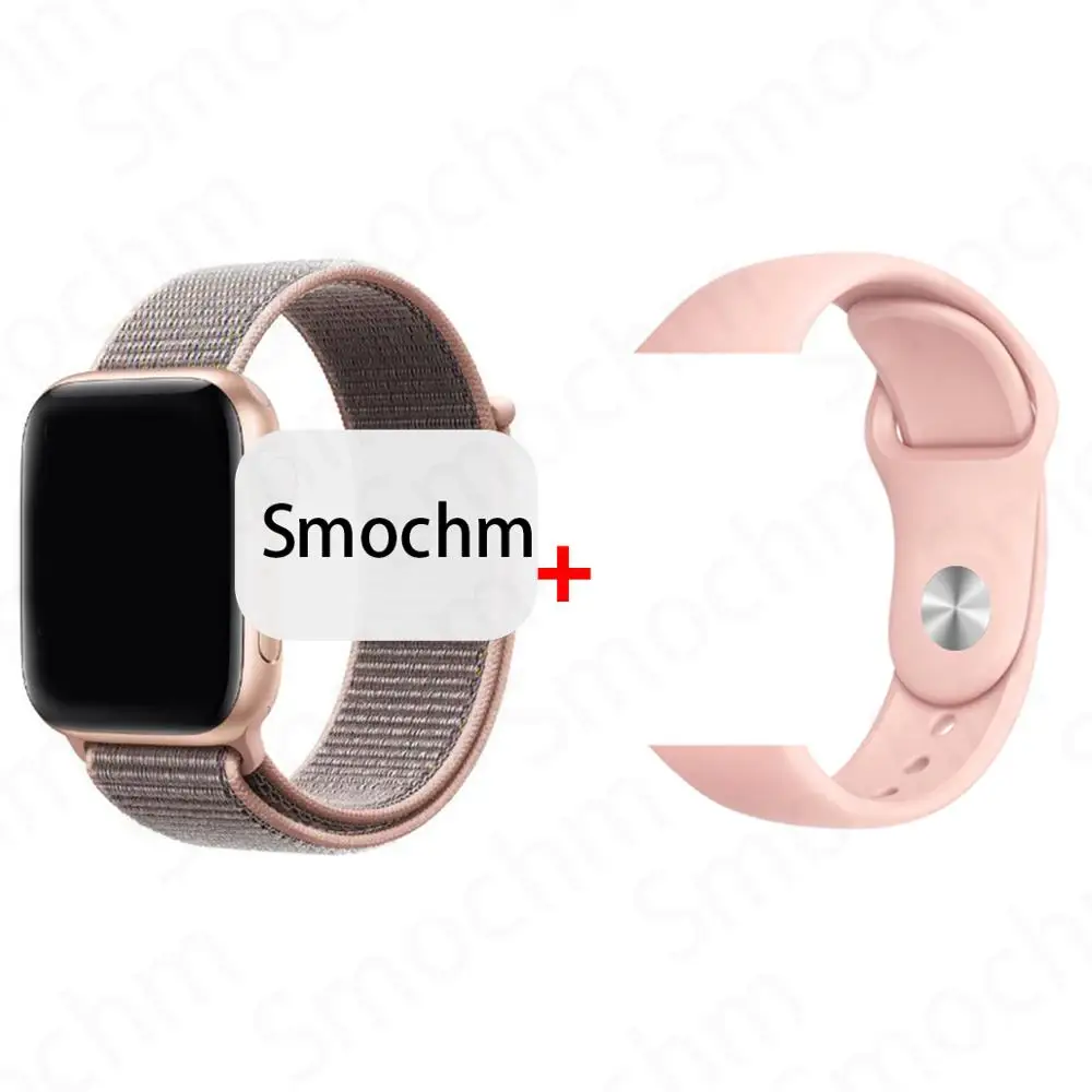 Smochm IWO 8 Plus 1:1 MTK2502C Беспроводное зарядное устройство Bluetooth Смарт часы обновление IWO 9 IWO8 Smartwatch 44 мм серия 4 для Apple Watch - Цвет: RoseG Nylon Pink