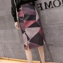 Для женщин Винтаж шерстяной ткани; юбка для девочек; осень-зима Высокая Талия темперамент с мешковатой юбкой в стиле хип-хоп для Разделение шаг юбка ML282
