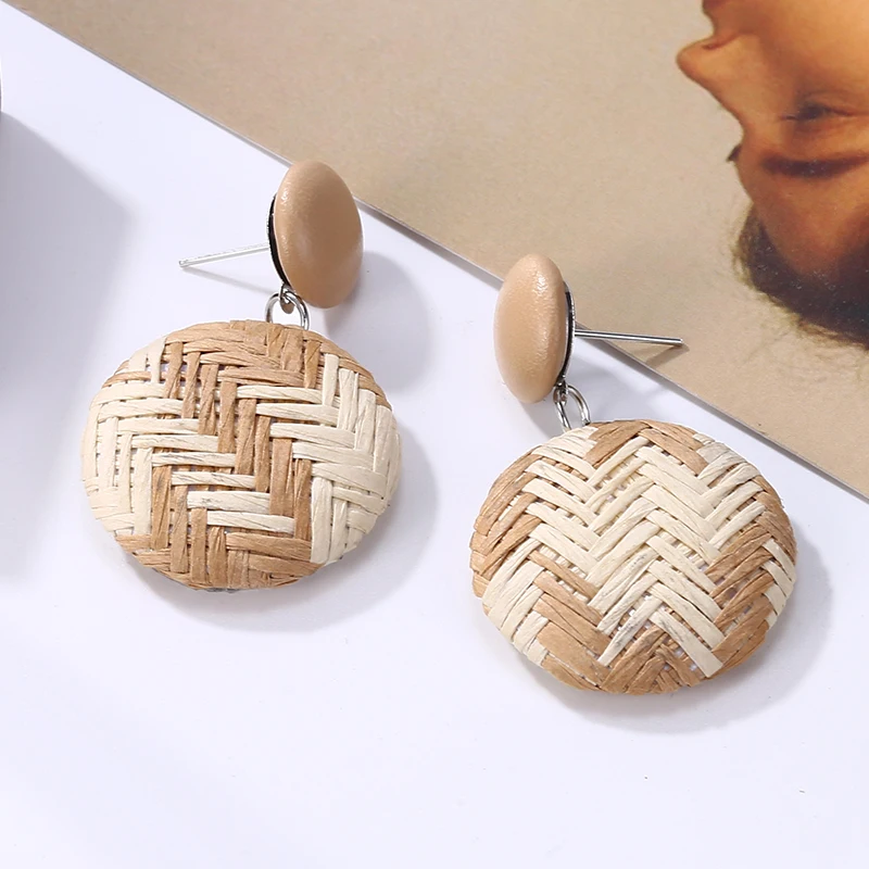 Модные Плетеные висячие серьги Bohopan из ротанга для женщин круглые деревянные