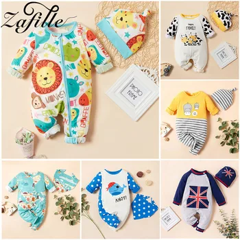 

ZAFILLE Newborn Baby Romper Cotton Long Sleeve Unisex Cute Lion Cartoon Jumpsuit Baby Boy Rompers Baby Girl Romper With Hat