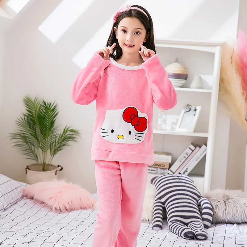 Kids long sleeve warm sleepwear Cartoon boys&girls flannel pajamas set Autumn&winter new children's coral velvet home clothes - Цвет: style  7