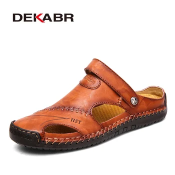 

Classic Mens Sandals Summer Genuine Leather Male Beach Sandals Soft Comfortable Male Outdoor Beach Slippers Slip-ON Man Sandals