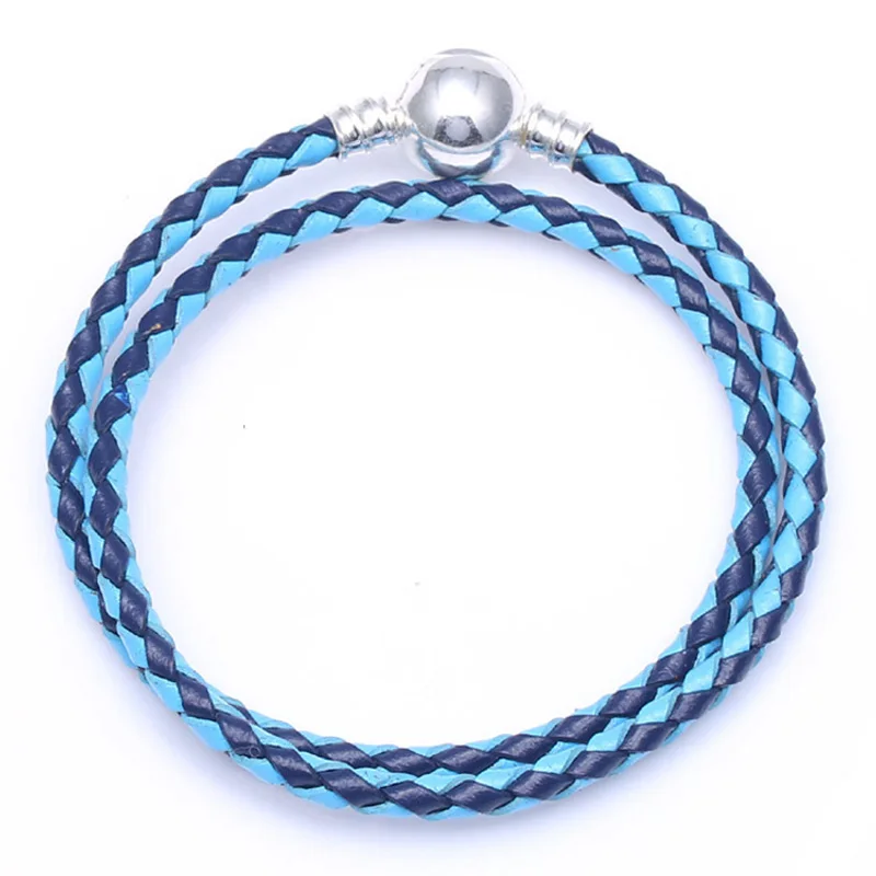 Boosbiy Горячая красочные кожаные цепи браслет с шармами оригинальные бусины бренд браслет ювелирные изделия подарок для женщин ювелирные изделия подарок - Окраска металла: Blue
