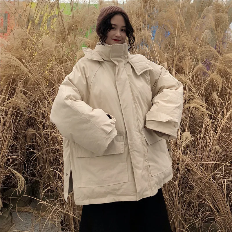 Ulzzang, свободный крой, весна и осень, с капюшоном, в студенческом стиле, BF, теплая, толстая, рабочая одежда, хлопок, пальто для студентов, женская мода