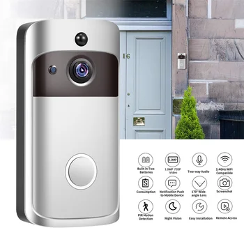 

Smart Home WiFi Doorbell 720P HD Peephole Doorbell Camera Two-Way Audio PIR Motion Detection Wireless Doorbell with Chime
