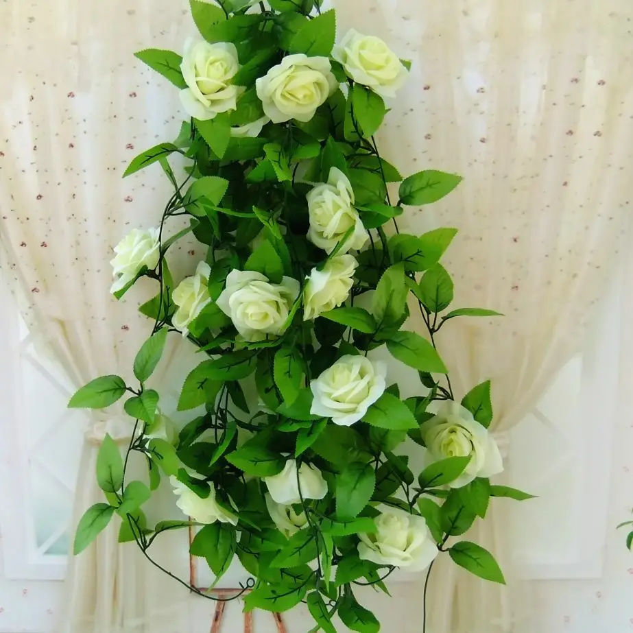 Искусственные Шелковые Розы, искусственные Creeper, Зеленый лист, плюща, лоза для дома, свадьбы, Decora,, сделай сам, Висячие гирлянды, искусственные цветы - Цвет: D