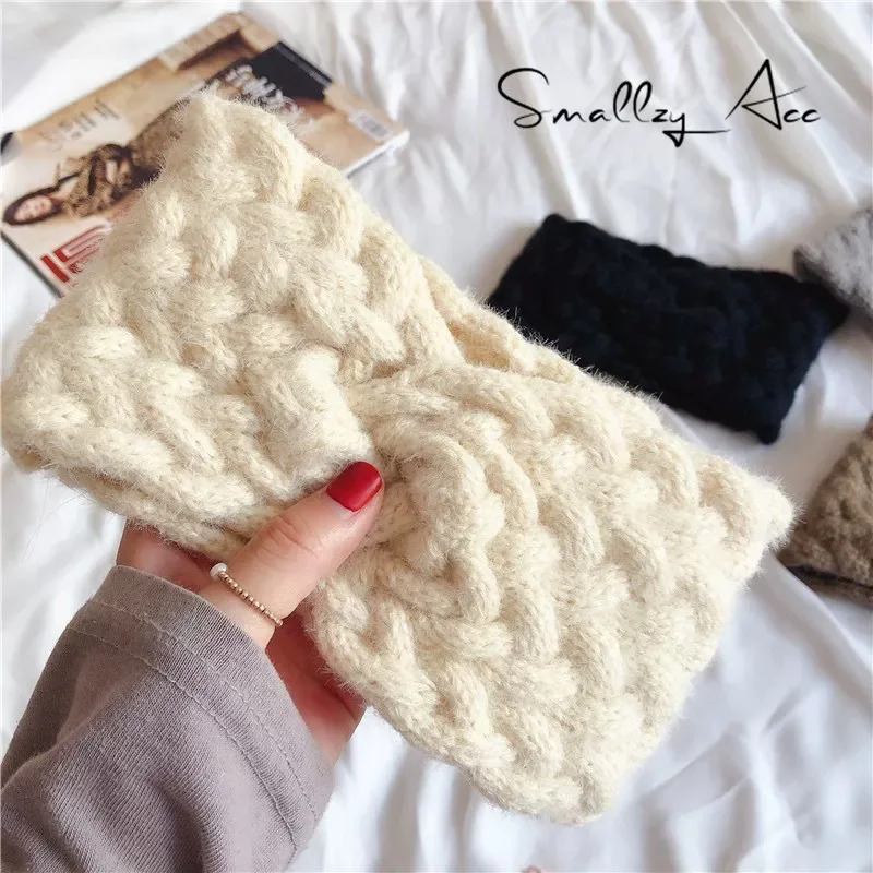 

2020 New Winter Ear Warm Wool Twist Headband Turban Lady Crochet Wide Srtech Hairband Headwrap Plated Hair Accessories