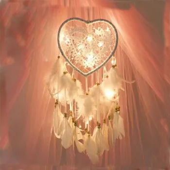 

Dream Catcher Led Heart Shape Night Light Hanging DIY Feathers Nordic Catcher Kids Children Girls Room Wall Decor Home Gift