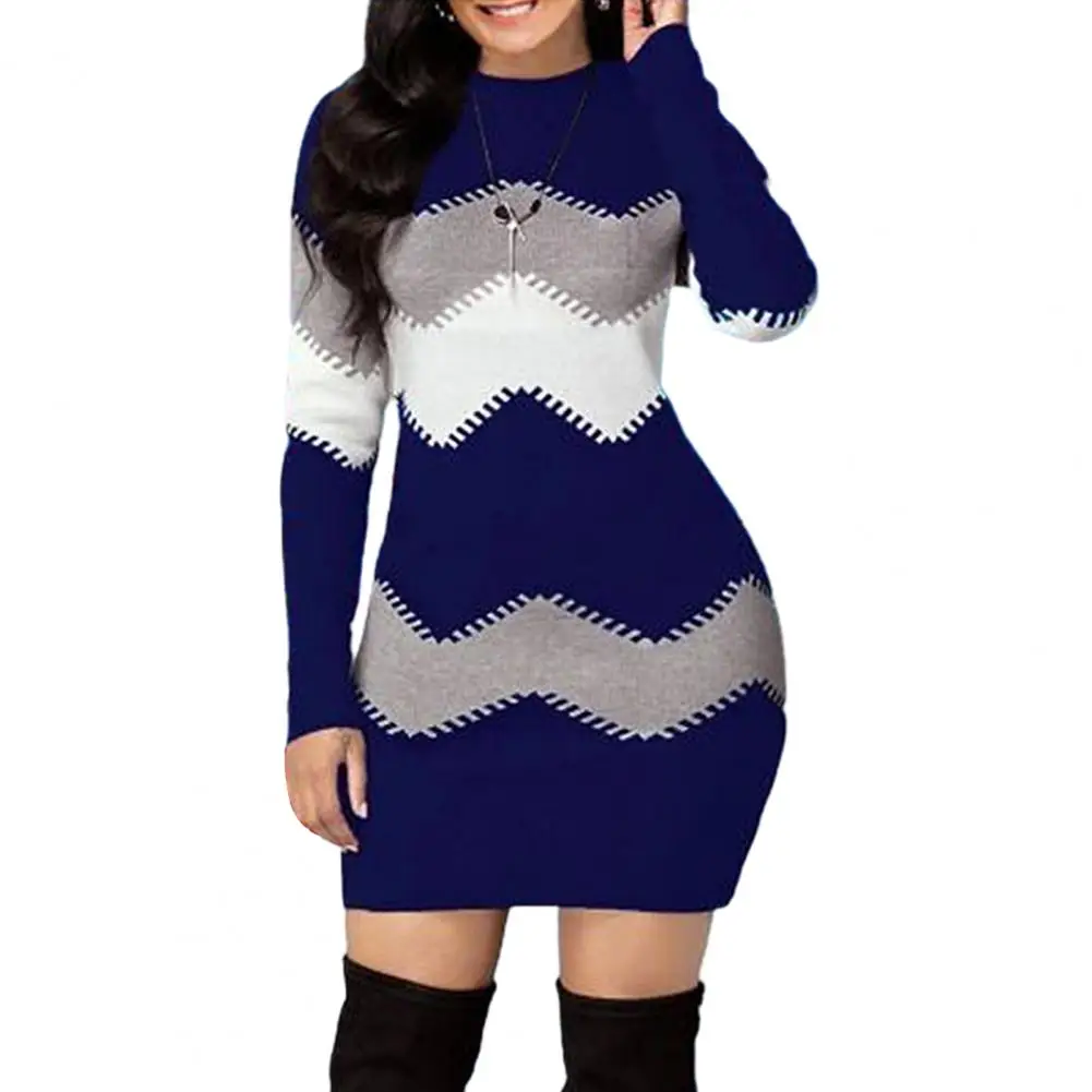 Women Autumn Knitted Mini Sweater Dress Multi-color Top Casual Long-sleeved Striped Sweater Slim Christmas Sweaters for Female - Image 4