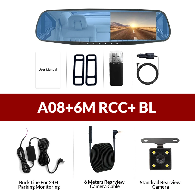 4.3in Package3 HD 1080P Автомобильная Камера авто 4,3 дюймов зеркало заднего вида цифровой видеорегистратор двойной объектив Автомобильный видеорегистратор зеркало заднего вида - Название цвета: 4.3in Package3