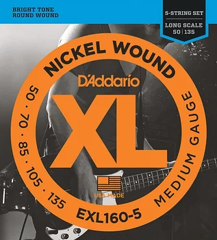 

Exl160-5 XL nickel wound strings for 5 string bass guitar 5-string long medium 50-135 D'Addario