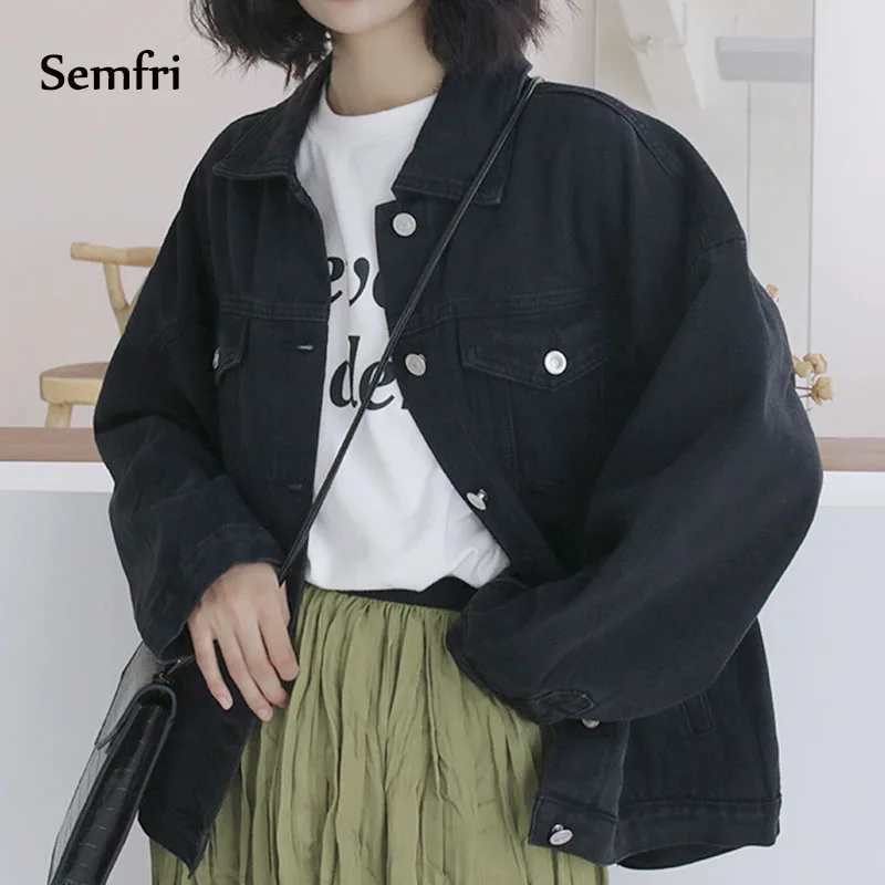 Cena Semfri czarna kurtka dżinsowa kobiety jesienno zimowa jeansowa kurtka płaszcz Casual Harajuku Streetwear koreańskie ubrania 2019 chaqueta mujer