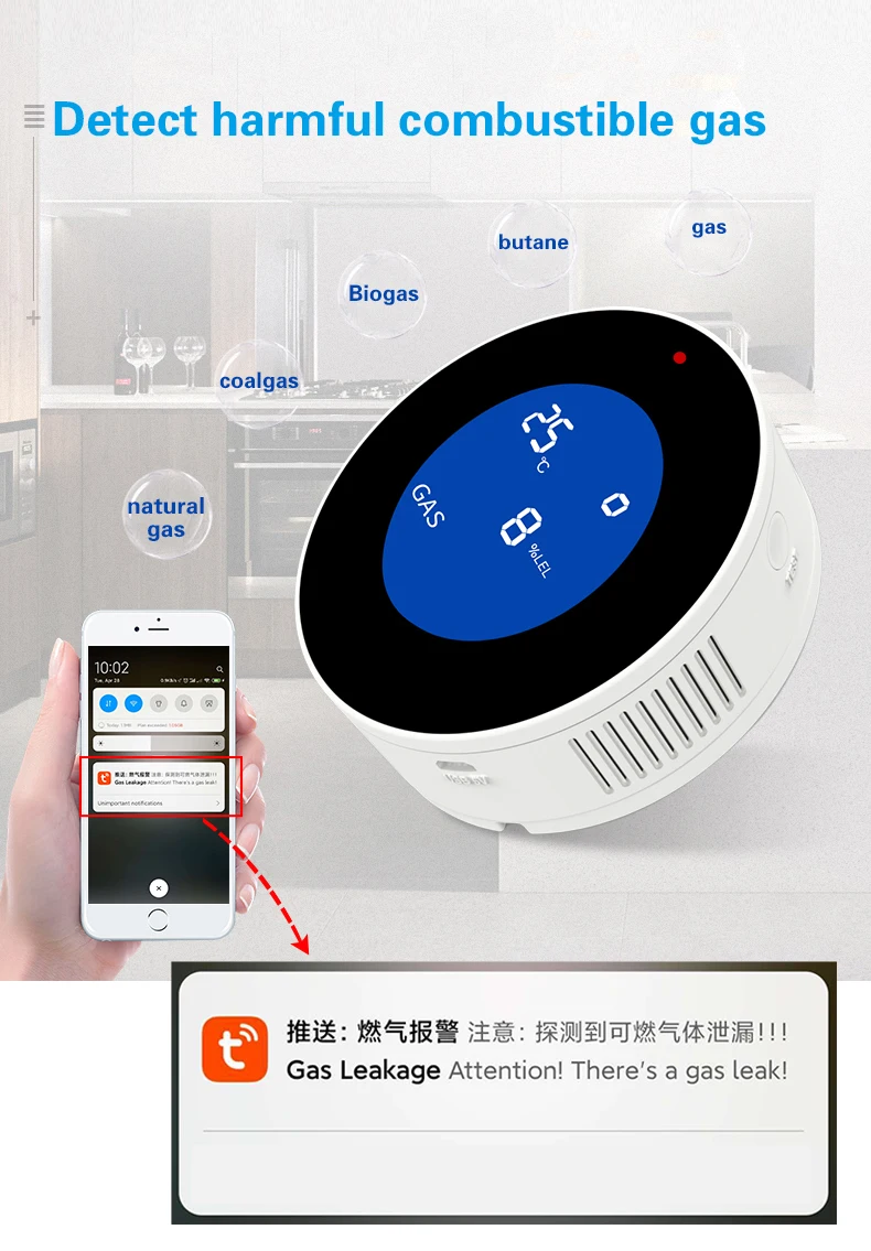 YAOSHENG 210 Вт Tuya Wifi детектор газа SmartLife приложение контроль горючий природный газ