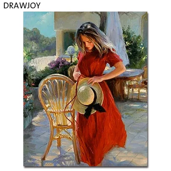 

DIY Frameless Wall Paint Pictures Painting By Numbers Of Beauty Lady DIY Canvas Oil Painting Home Decor For Living Room GX5041