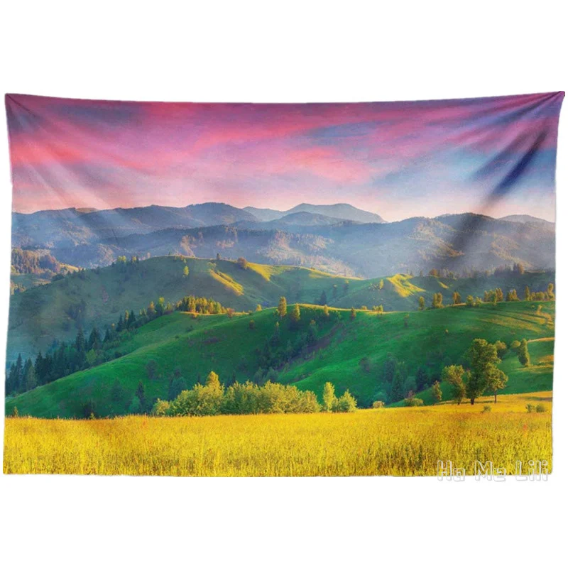 Landscape By Ho Me Lili Tapestry Summer Sunrise In The Mountains With Rolling Hills And Valleys Colorful Morning Scenery | Дом и сад