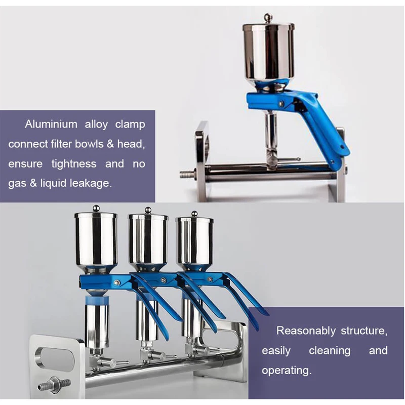 3 가지 실험실 진공 여과막 부흐너 깔때기 장치 시스템 솔벤트 필터 스테인레스 스틸 플라스크 매니 폴드 세트, 스테인레스 스틸