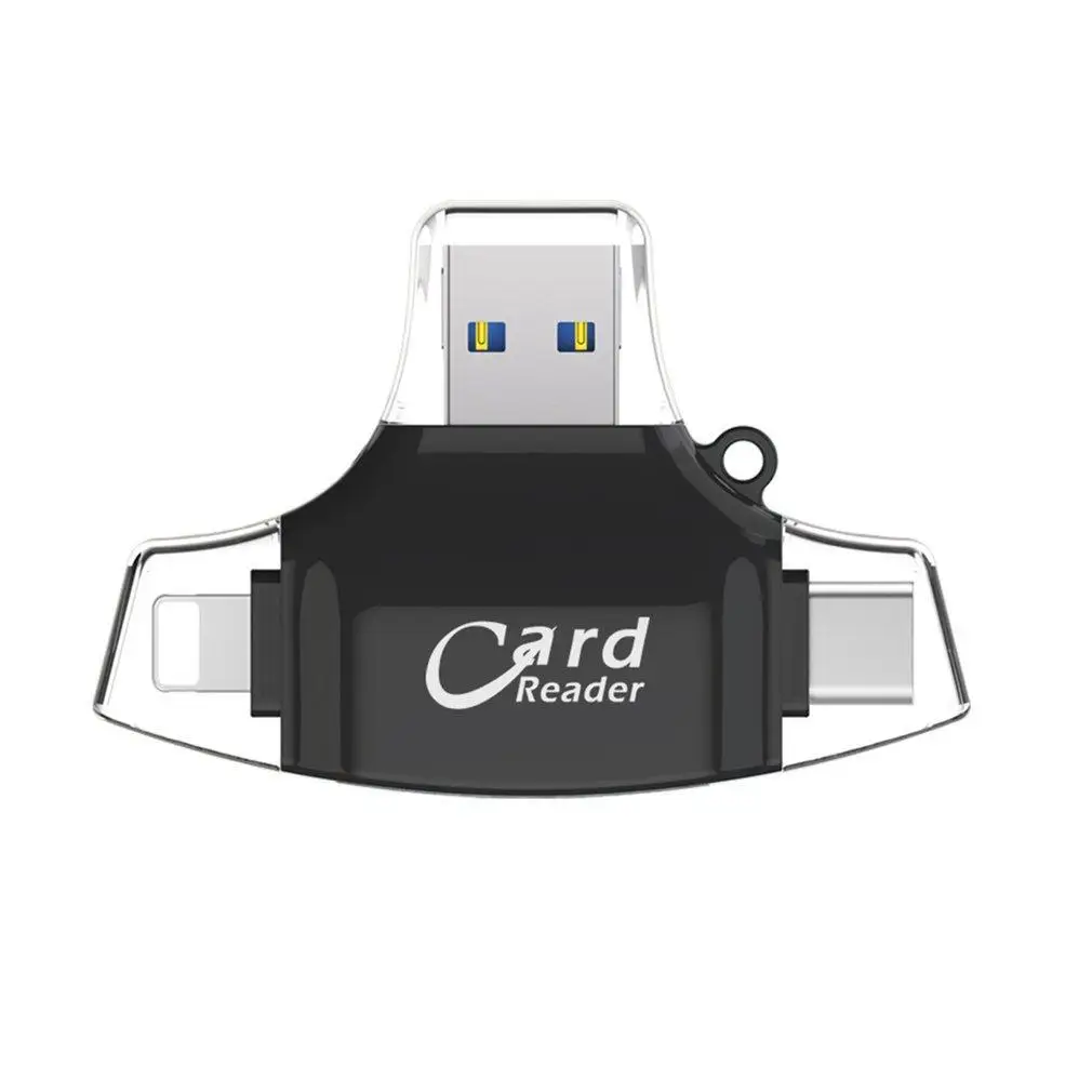 Черный 4 в 1 TF кард-ридер для iOS/OS X/PC/OTG Android lot HOT UK - Цвет: Черный