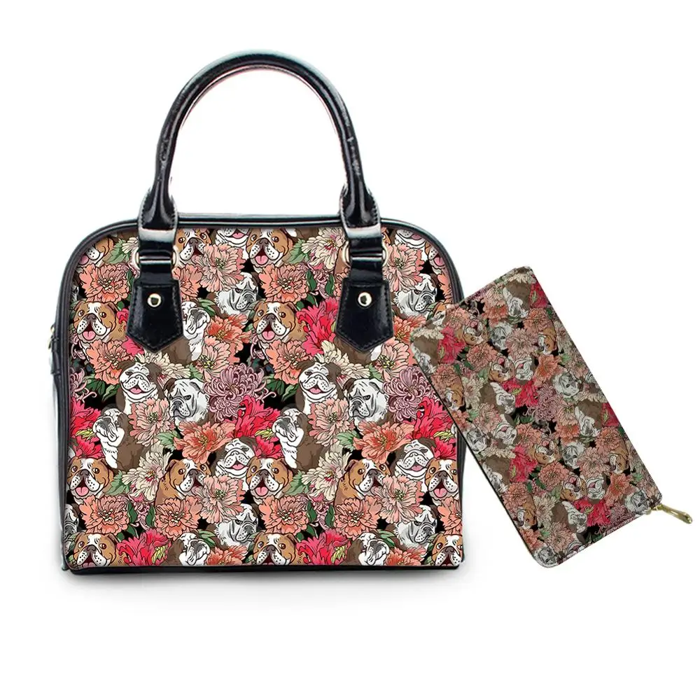 2 шт., женская сумка-мессенджер с цветочным рисунком бульдога и сумочка в комплекте, сумочка с цветочным принтом и кошелек из искусственной кожи, сумка-мессенджер, милая сумка-коллаж для собак - Цвет: HX540DL-Z21