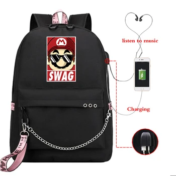 

Super Mario Bros Usb Charge Chain Backpack Students Boys Girls School Bag Men Women Backpack New Casual Style Travel Knapsack