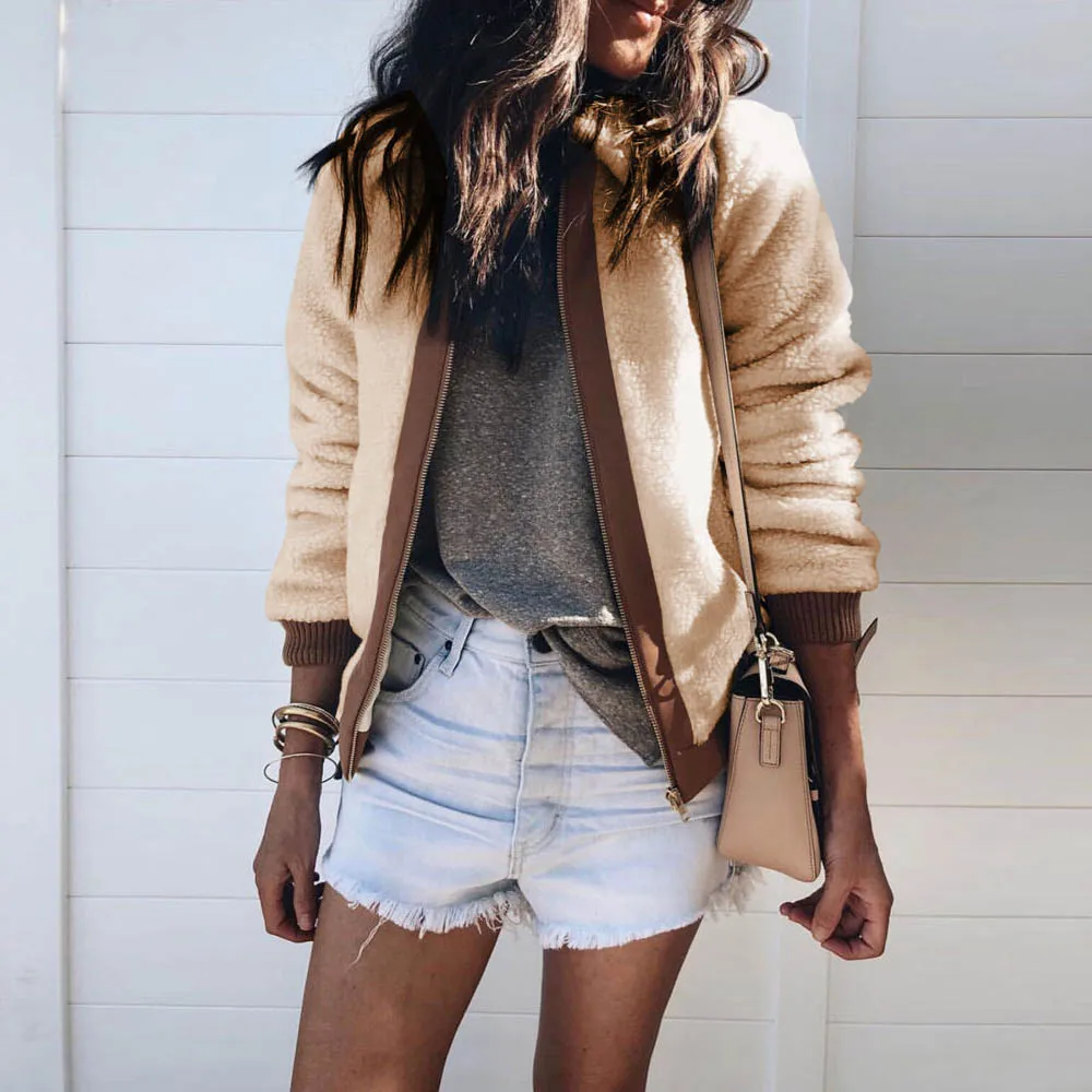 

2019 Teddy Fleece Sweater Sherpa Fleece Fluffy Zip Cardigan Faux Fur Slim Short Coat Winter Casual Zipper Cardigan Sweaters