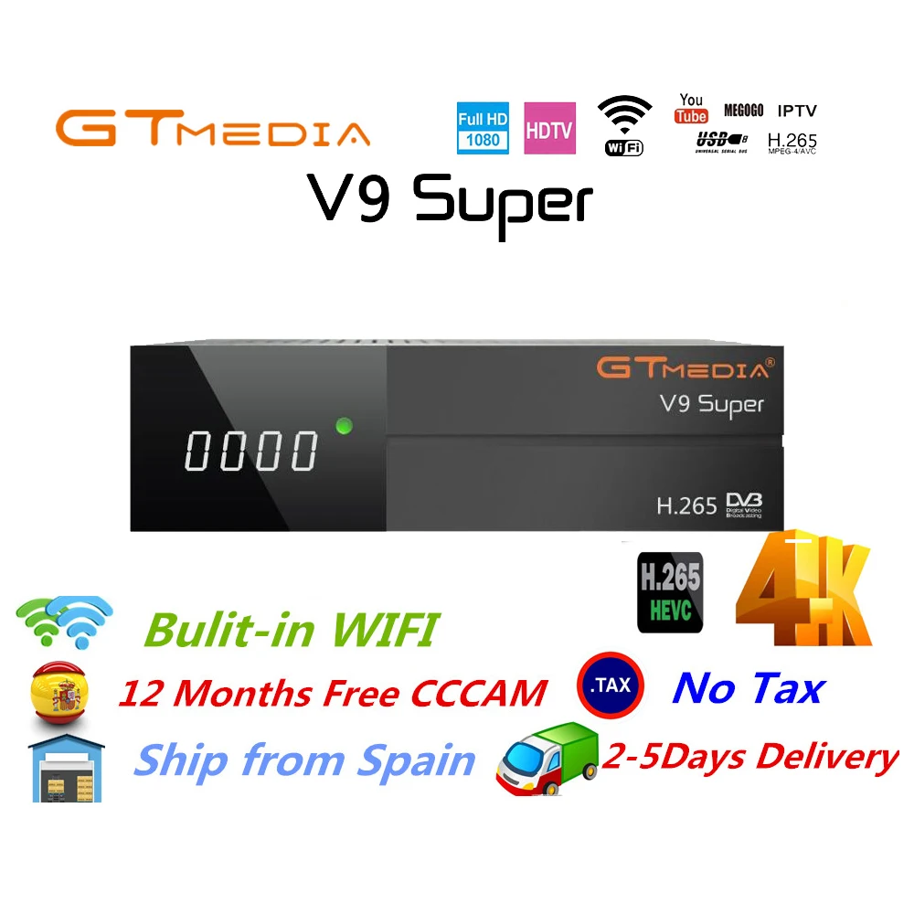 Горячая GTmedia V9 Супер Спутниковый ресивер Freesat V9 супер DVB-S2 обновленная GTmedia V8 Nova с wifi CCcam Cline для 1 года Испания