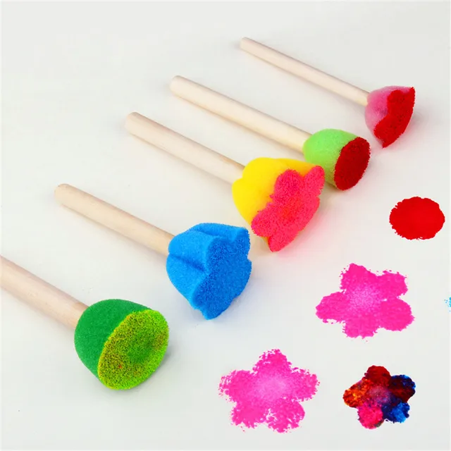 5pcs Kids Toddler Sponge Stamp Brush Kits Flower Drawing Toys for Children Paint Educational Art and Craft Creativity Boys Girls 1