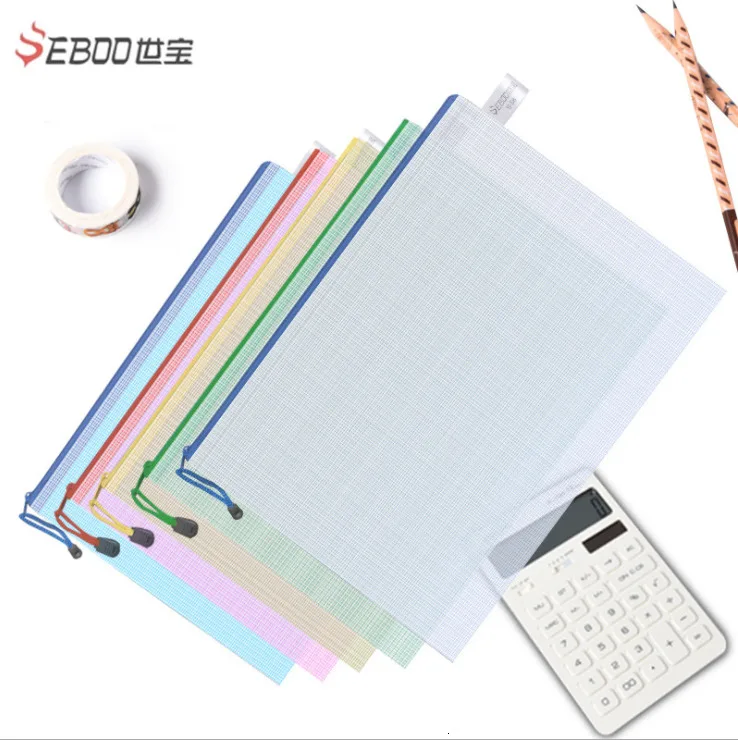 

1piece Waterproof Gridding Plastic Zipper Paper File Folder Book File Document Bag For Office Student Supplies