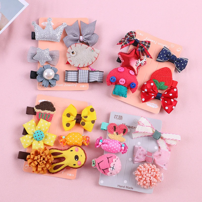 

6-piece Korean handmade fabric baby hair pins mini bow flower fashion Kids hair clip animal fruit simple gilrs hair accessories