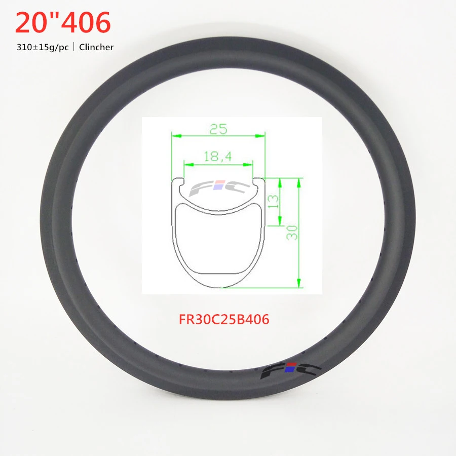 2" 406 обод 25 мм ширина с дисковым тормозом V тормозная поверхность 30 38 50 мм клинчер колеса карбоновые 20 дюймов диски завод карбоновый обод для BMX