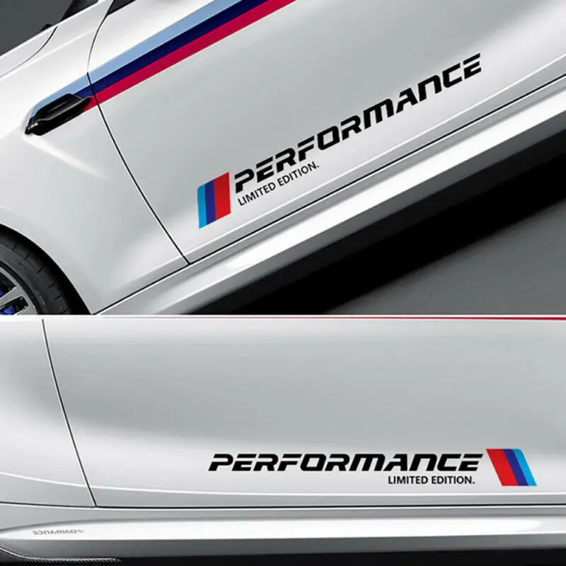 

2Pcs PERFORMANCE Character Pattern Car Side Skirt Emblem Decal Stickers For BMW Auto Cars Blue Red 3-color Performance Stickers
