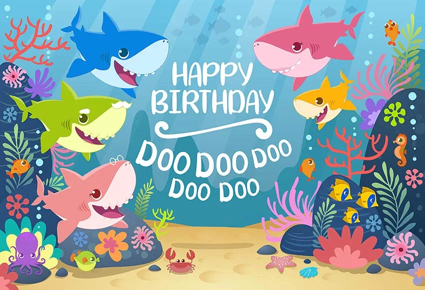 Arriere Plan En Vinyle Pour Fete Joyeux Anniversaire Fete En Forme De Requin Coraux Bulles Personnalise Pour Studio Photo 2cm X 150cm 7x5 Pieds Aliexpress