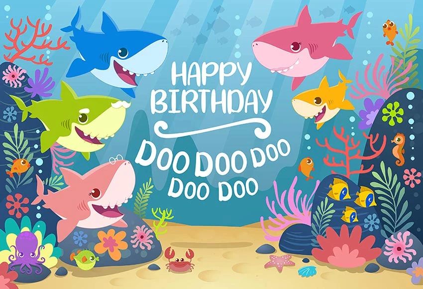 Arriere Plan En Vinyle Pour Fete Joyeux Anniversaire Fete En Forme De Requin Coraux Bulles Personnalise Pour Studio Photo 2cm X 150cm 7x5 Pieds Aliexpress