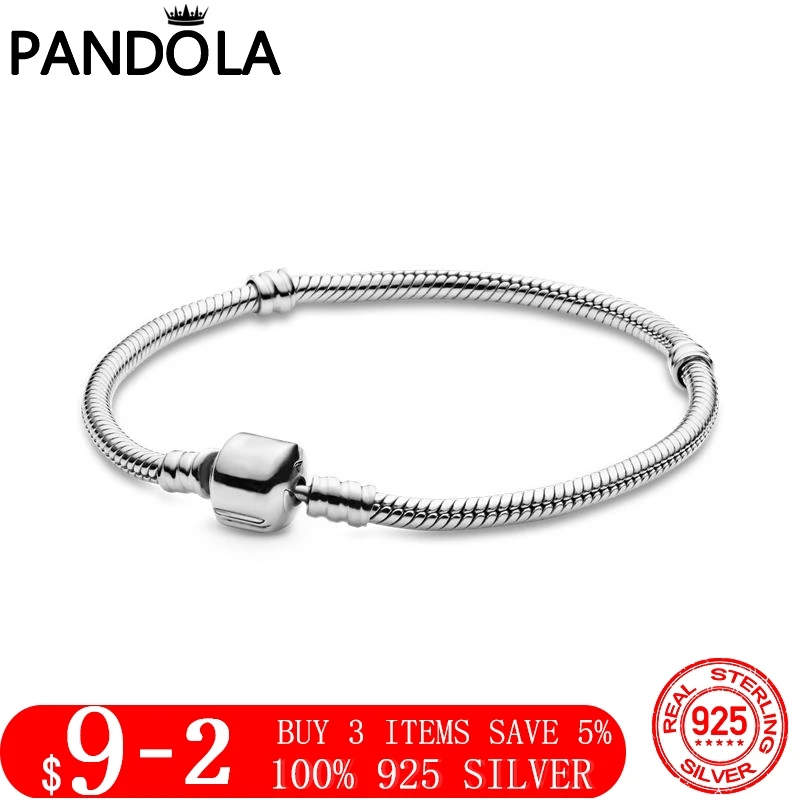 

TOP Selling 925 Sterling Silver Classic Round Snake Chain Charm Beads Bracelet For Women Fashion DIY Jewelry
