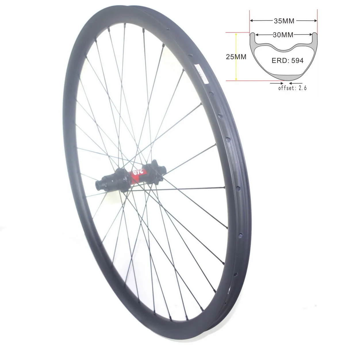 29ER MTB Carbon Fibre Asymmetric Bike Wheelsets Tubeless 35mm Width 25mm Profile 28H Super Light