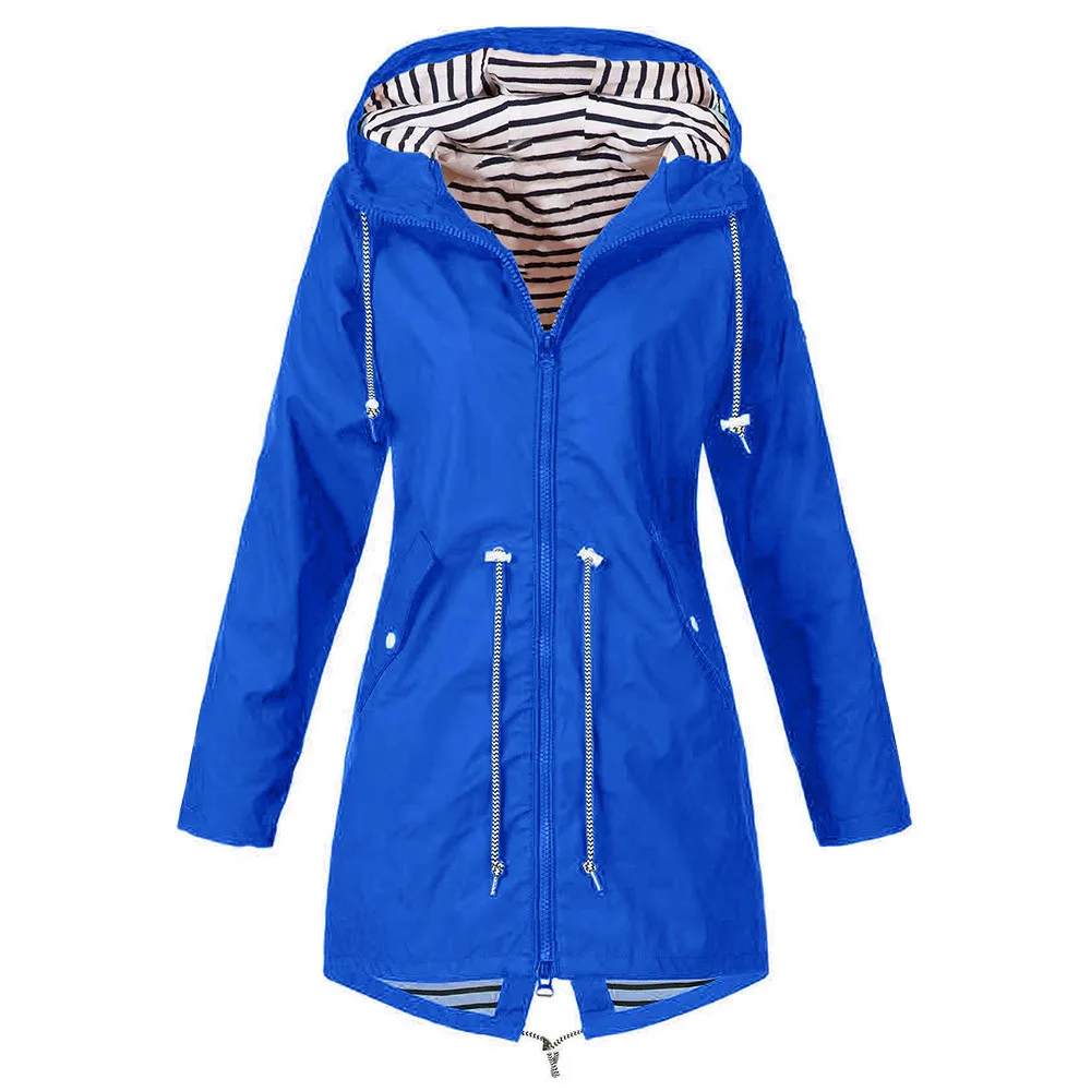 New Clothing Women Spring Womens Long Jacket With Hat Warm Coat Solid Rain Jacket Outdoor Jackets Raincoat Windproof#620 - Цвет: Синий