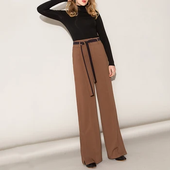 

Drooping Straight Pant Women Split Pants 2020 Spring New High Waist Tie Casual Suit Wide Leg Pants Streetwear Plus Size Harajuku