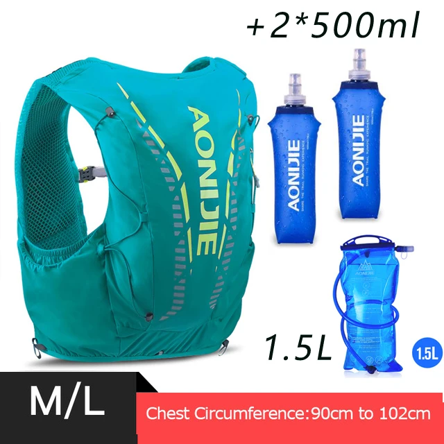 AONIJIE C962 12L green Hydration Backpack Advanced Skin Pack Bag Vest Soft Water Bladder Flask professional running bag - Color: green ML all in